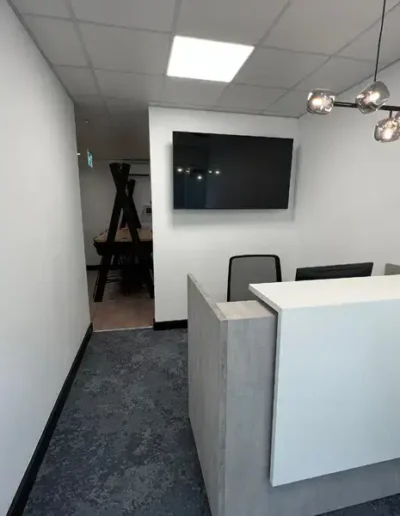 Desk, computer and TV